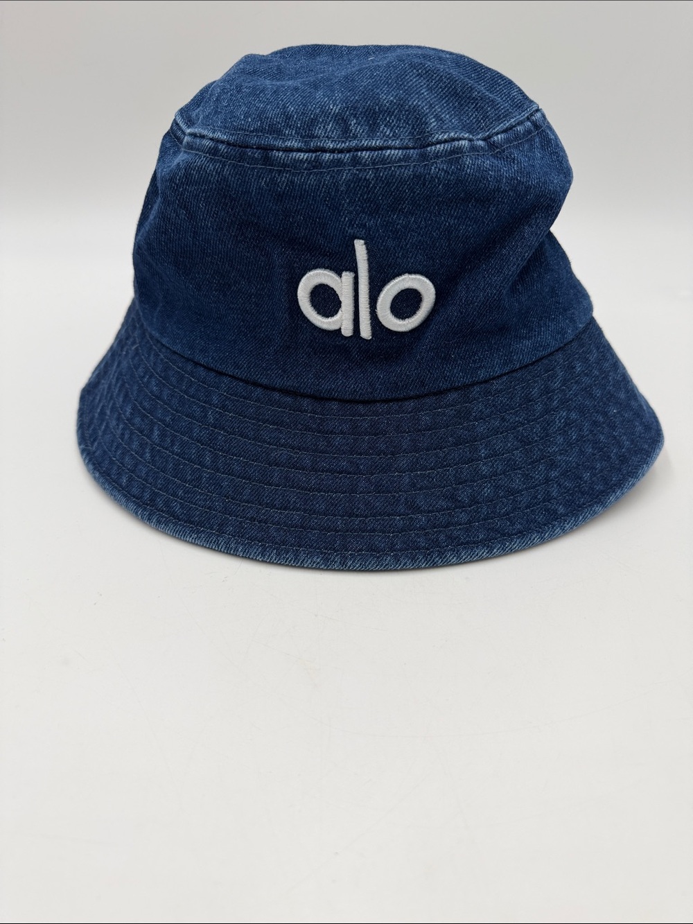 Alo Denim Bucket Hat with White Embroidered Logo